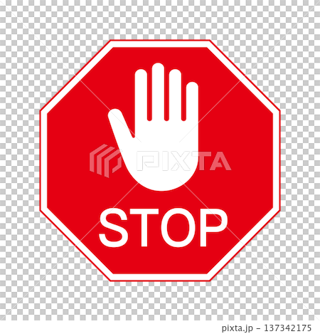 手勢停車標誌圖示（紅色警告標誌）表示停止/禁止通行 137342175