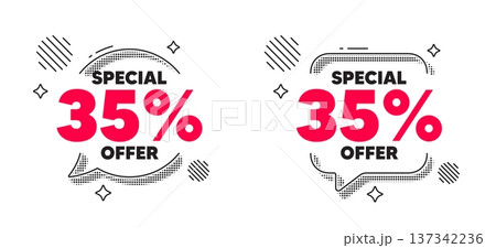 Discount chat speech bubble. Social media concept. 35 percent discount offer tag. Sale price promo sign. Special offer symbol. Line design chat bubble. Vector Discount chat speech bubble. Social media concept. 35 percent discount offer tag. Sale price promo sign. Special offer symbol. Line design chat bubble. Vector 137342236