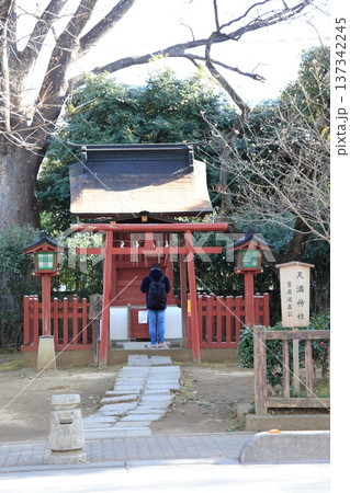 神社で参拝する男性の後ろ姿 137342245