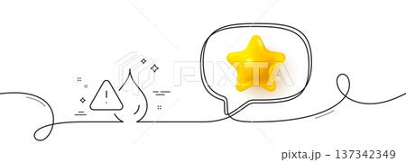 Waterproof line icon. Continuous line with 3d star. Water resistant sign. Drop protection symbol. 3d star in speech bubble. Waterproof single line ribbon. Loop curve pattern. Vector 137342349