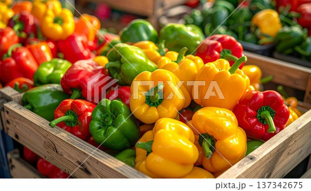 たくさんのピーマン、パプリカのイメージ画像 137342675