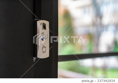 Modern Doorbell Button with Blue Indicator Light 137342814