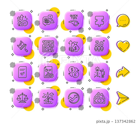 Windmill, Difficult stress and Puzzle line icons. App 3d buttons. Social media comment, share, like icons. Pack of Justice scales, Paint roller, Creative idea icon. Vector Windmill, Difficult stress and Puzzle line icons. App 3d buttons. Social media comment, share, like icons. Pack of Justice scales, Paint roller, Creative idea icon. Vector 137342862