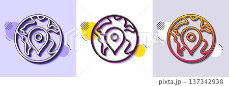 Map pin line icon. Halftone dotted pattern. Gradient icon with grain shadow. Trip point sign. Journey location pointer symbol. Line pin icon. Various designs. Vector 137342938