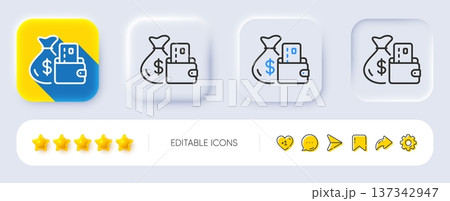 Change money line icon. Neumorphic, Flat shadow, 3d buttons. Credit card sign. Cash payment symbol. Line change money icon. Social media icons. Vector 137342947