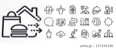 Third party, Friends couple and Charge battery line icons for web app. Glare of light effect. Message icon. Pack of Food delivery, Cloud computing, Puzzle pictogram icons. Vector 137343286