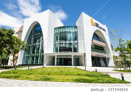 Low-angle view of the Mitsui Outlet Park Linkou in New Taipei City, Taiwan. It is Mitsui Fudosan's third overseas base. Low-angle view of the Mitsui Outlet Park Linkou in New Taipei City, Taiwan. It is Mitsui Fudosan's third overseas base. 137343658