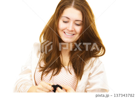 Brunette girl without makeup Brunette girl without makeup 137343782