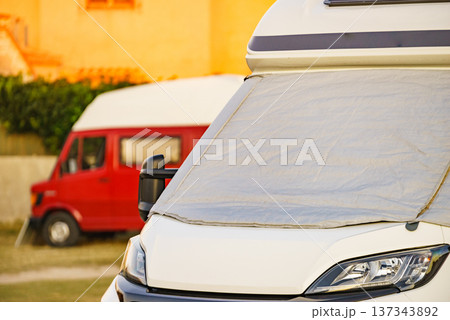 Motorhome with thermal screen blind Motorhome with thermal screen blind 137343892