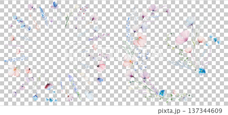 Hand drawn watercolor floral frame and bouquets set for wedding and baby shower invitations 137344609