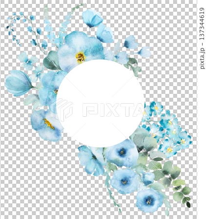 Watercolor floral frame with blue turquoise flowers isolated illustration for wedding stationery Watercolor floral frame with blue turquoise flowers isolated illustration for wedding stationery 137344619