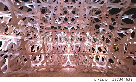 Cinematic Shadows Enhance Immersive Public Environment. Light Infused Pavilion With Patterned Voids Fosters Engaging Artistic Exhibition And Retail Interactions 137344632