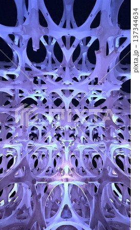 Immersive Purple Structure With Glowing Arches And Reflections. Futuristic Biomorphic Architecture With Luminous Violet Geometry Creating Immersive Visual Experiences Immersive Purple Structure With Glowing Arches And Reflections. Futuristic Biomorphic Architecture With Luminous Violet Geometry Creating Immersive Visual Experiences 137344634