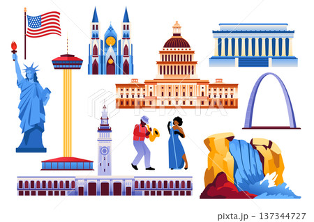 American Famous Places - Colorful Flat Design Illustration American Famous Places - Colorful Flat Design Illustration 137344727