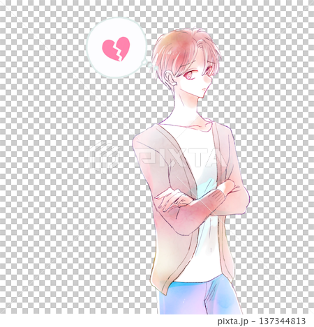 腕組みをした怪訝な表所の男性　割れたハート 137344813