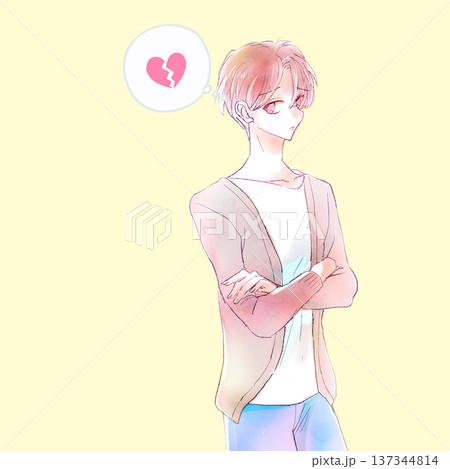 腕組みをした怪訝な表所の男性　割れたハート 137344814