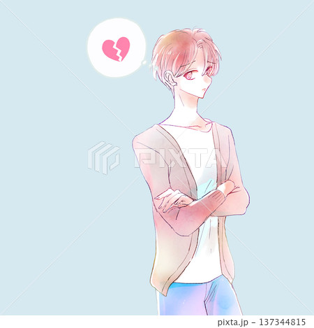 腕組みをした怪訝な表所の男性　割れたハート 137344815