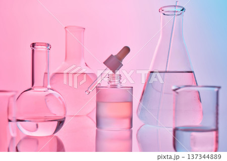 Science laboratory glassware creating cosmetic liquid 137344889
