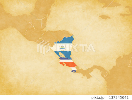 Ocher map of Central America - Costa Rica and Nicaragua 137345041
