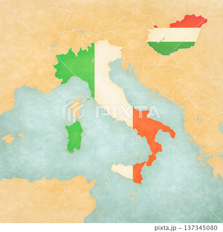 Map of Italian Peninsula - Italy and Hungary 137345080