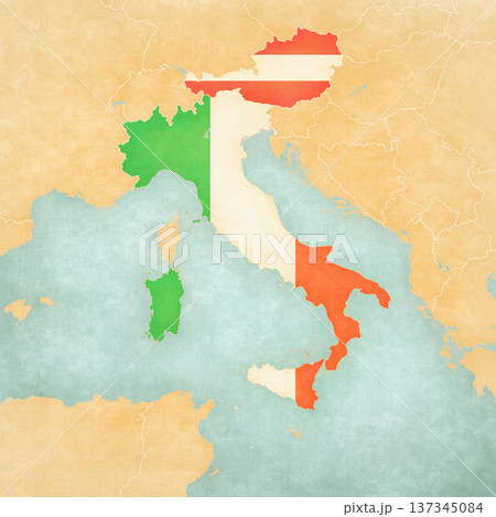 Map of Italian Peninsula - Italy and Austria Map of Italian Peninsula - Italy and Austria 137345084