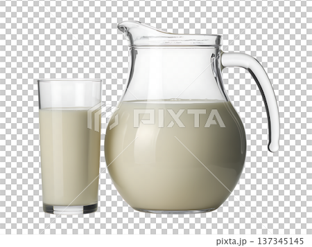 Fresh milk in a glass and jug, perfect for breakfast or coffee 137345145