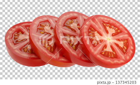Fresh Ripe Tomato Slices Revealing Vibrant Red Juicy Inner Texture 137345203