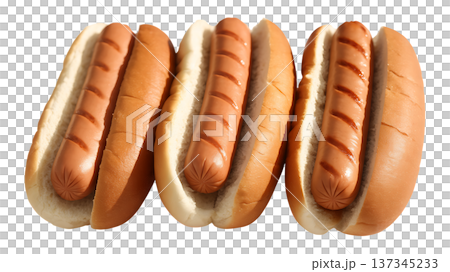 Classic Grilled Sausages in Soft Buns Perfectly Arranged Deliciously 137345233