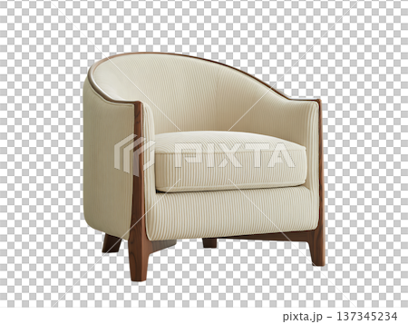 Elegant Cream Ribbed Armchair with Sophisticated Wooden Frame Design 137345234