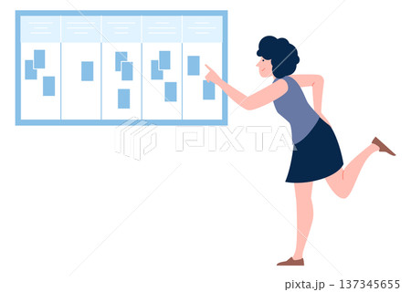 Woman show project management plan color icon Woman show project management plan color icon 137345655