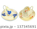 Vintage Floral Porcelain Teacups and Saucers Set Isolated on White 137345691