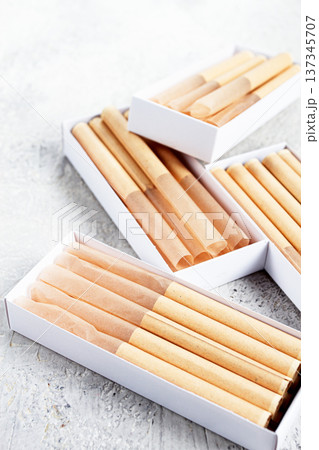 cigarette casings, packed in boxes, on the table, top view, cigarette casings, packed in boxes, on the table, top view, 137345707