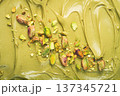 the texture of pistachio paste, with pistachios and crumbs, full frame, close-up, 137345721