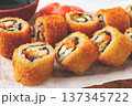 California tempura roll, deep-fried, hot rolls, surimi crab roll and avocado, cream cheese, 137345722