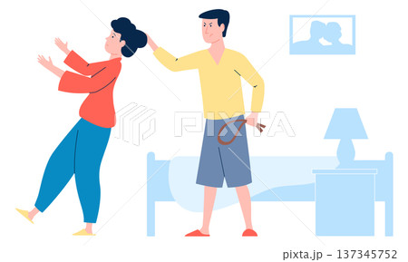 Family abuse color icon. Aggressive man behavior Family abuse color icon. Aggressive man behavior 137345752