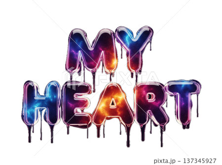 Vibrant 'my heart' graffiti text with colorful drips on transparent background 137345927