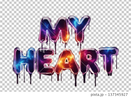 Vibrant 'my heart' graffiti text with colorful drips on transparent background 137345927