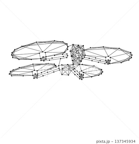 flying quadcopter from abstract futuristic polygonal black lines and dots 137345934