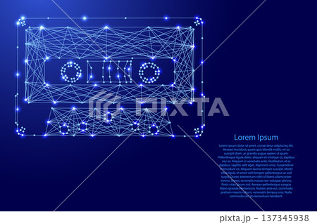 audio cassette from futuristic polygonal blue lines and glowing stars for banner, poster, greeting card 137345938