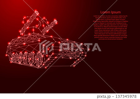anti-aircraft missile launcher mounted on tracked combat vehicle from futuristic polygonal red lines and glowing stars for banner, poster, greeting card anti-aircraft missile launcher mounted on tracked combat vehicle from futuristic polygonal red lines and glowing stars for banner, poster, greeting card 137345978