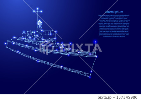 warship destroyer from futuristic polygonal blue lines and glowing stars for banner, poster, greeting card warship destroyer from futuristic polygonal blue lines and glowing stars for banner, poster, greeting card 137345980