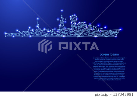 warship cruiser silhouette from futuristic polygonal blue lines and glowing stars for banner, poster, greeting card warship cruiser silhouette from futuristic polygonal blue lines and glowing stars for banner, poster, greeting card 137345981