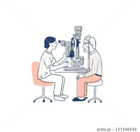 スリットランプで眼の検査をする医者と男性患者 スリットランプで眼の検査をする医者と男性患者 137346039