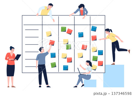 Team work with scrum strategy board color concept 137346598