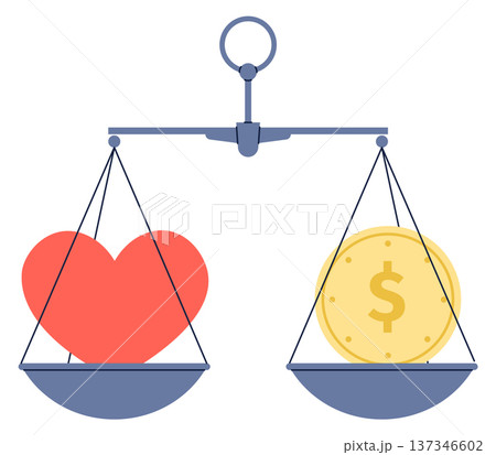 Life work balance icon. Scales with heart and dollar coin 137346602