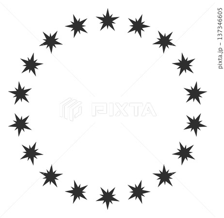 Circular shining star black symbol decorative border 137346605