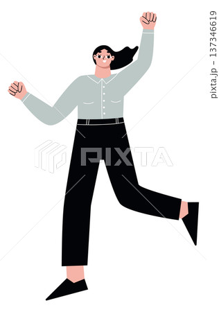 Woman celebrate work success. Excited female business character Woman celebrate work success. Excited female business character 137346619