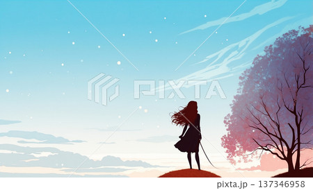 青空と少女　AI生成素材 137346958