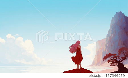 青空と少女　AI生成素材 137346959