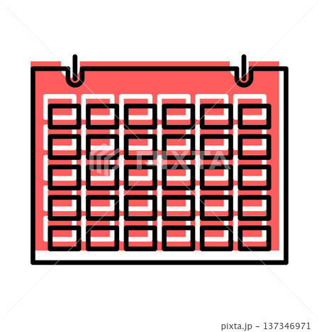 icon of calendar grid contour cartoon style with red shadow 137346971